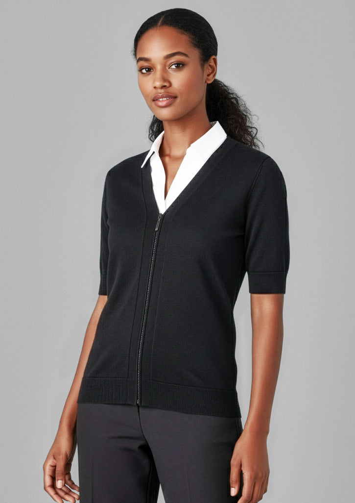 Womens Zip Front Short Sleeve Knit Cardigan